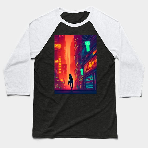 Japan Neon City Lights Baseball T-Shirt by jodotodesign